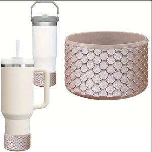 Water Bottle Tumbler Boot, Rose Shimmer Scallop Patterned, Silicone Thermos Base